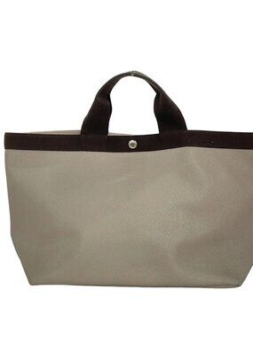 Herve Chapelier Coated Canvas Square Tote A4L Beige Dark Brown Coated Canvas